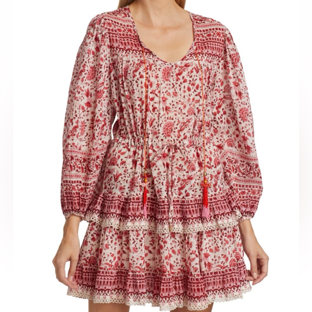 Bell By Alicia Bell Ari Paisley Floral Peasant Tiered Mini Dress in Red Floral - Picture 3 of 9